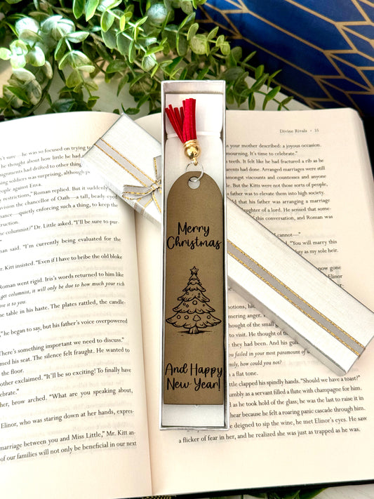 Merry Christmas & Happy New Year Leather Bookmark