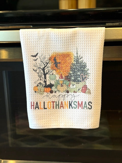 "Happy Hallothanksmas" Towel