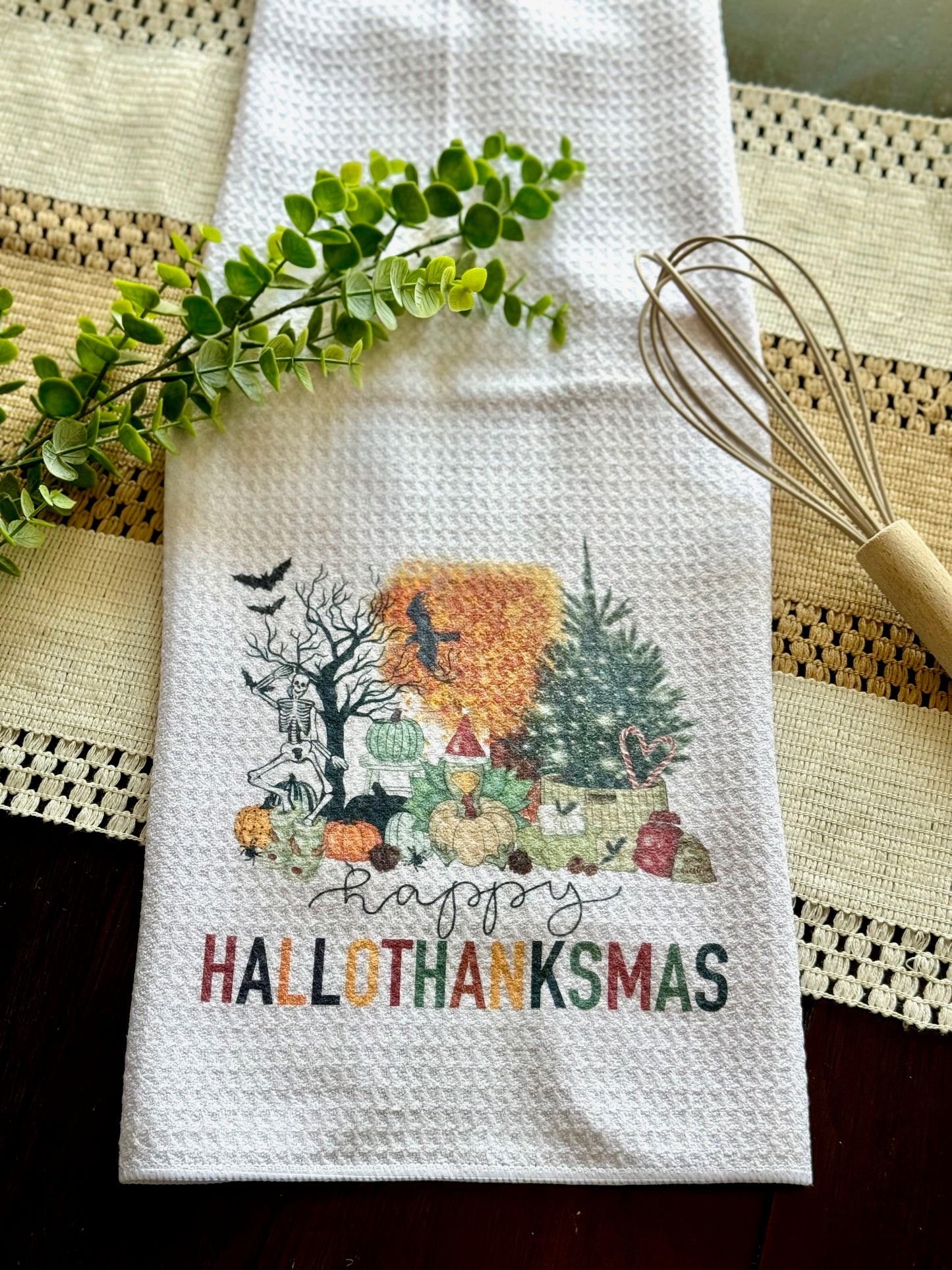 "Happy Hallothanksmas" Towel