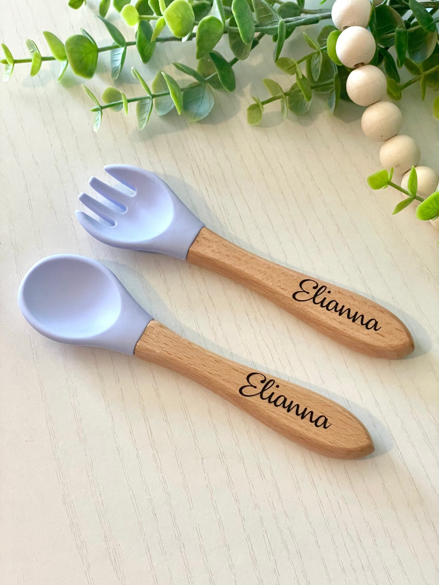 Name Engraved Baby Silicone Utensil Set