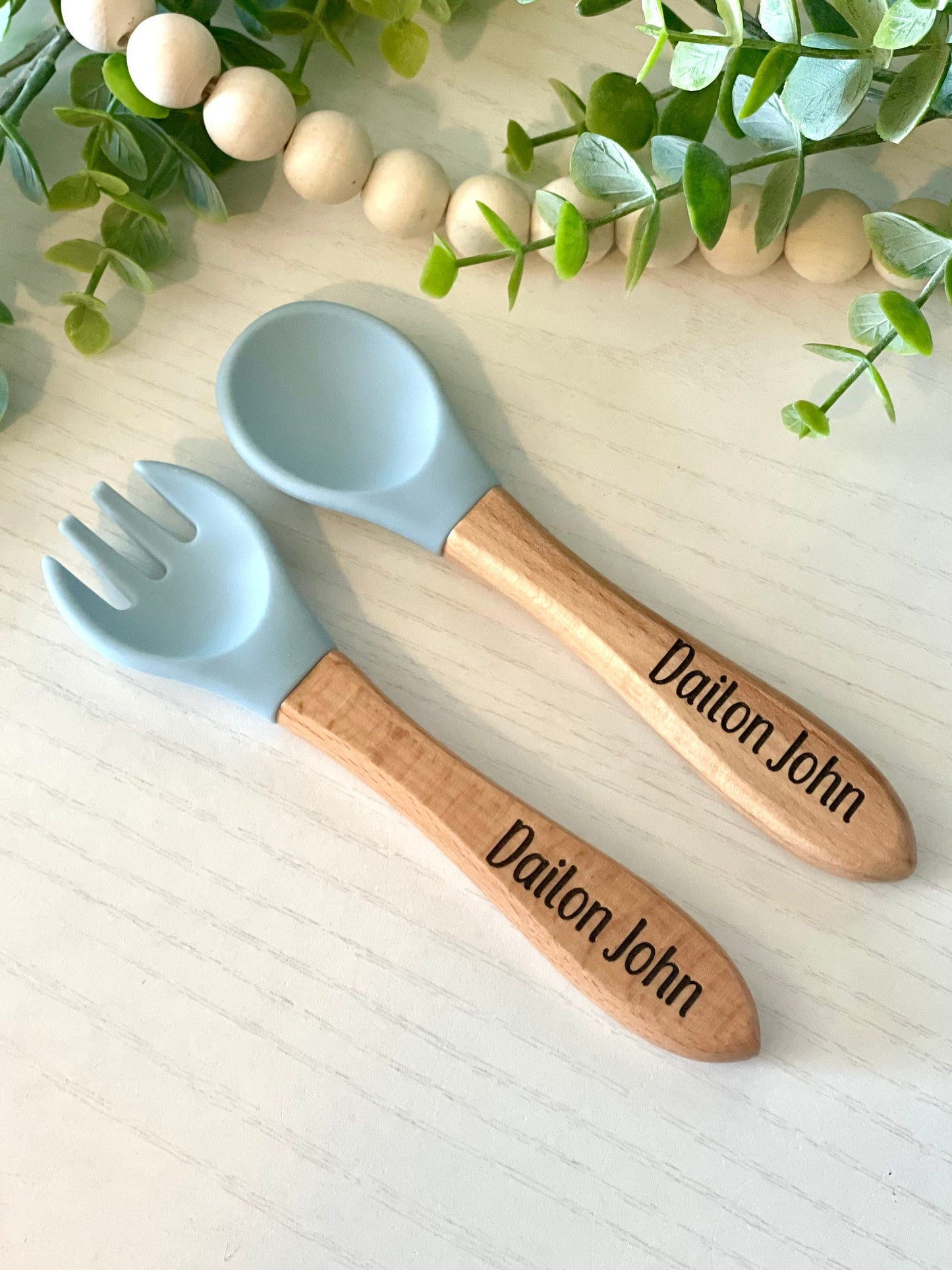 Name Engraved Baby Silicone Utensil Set