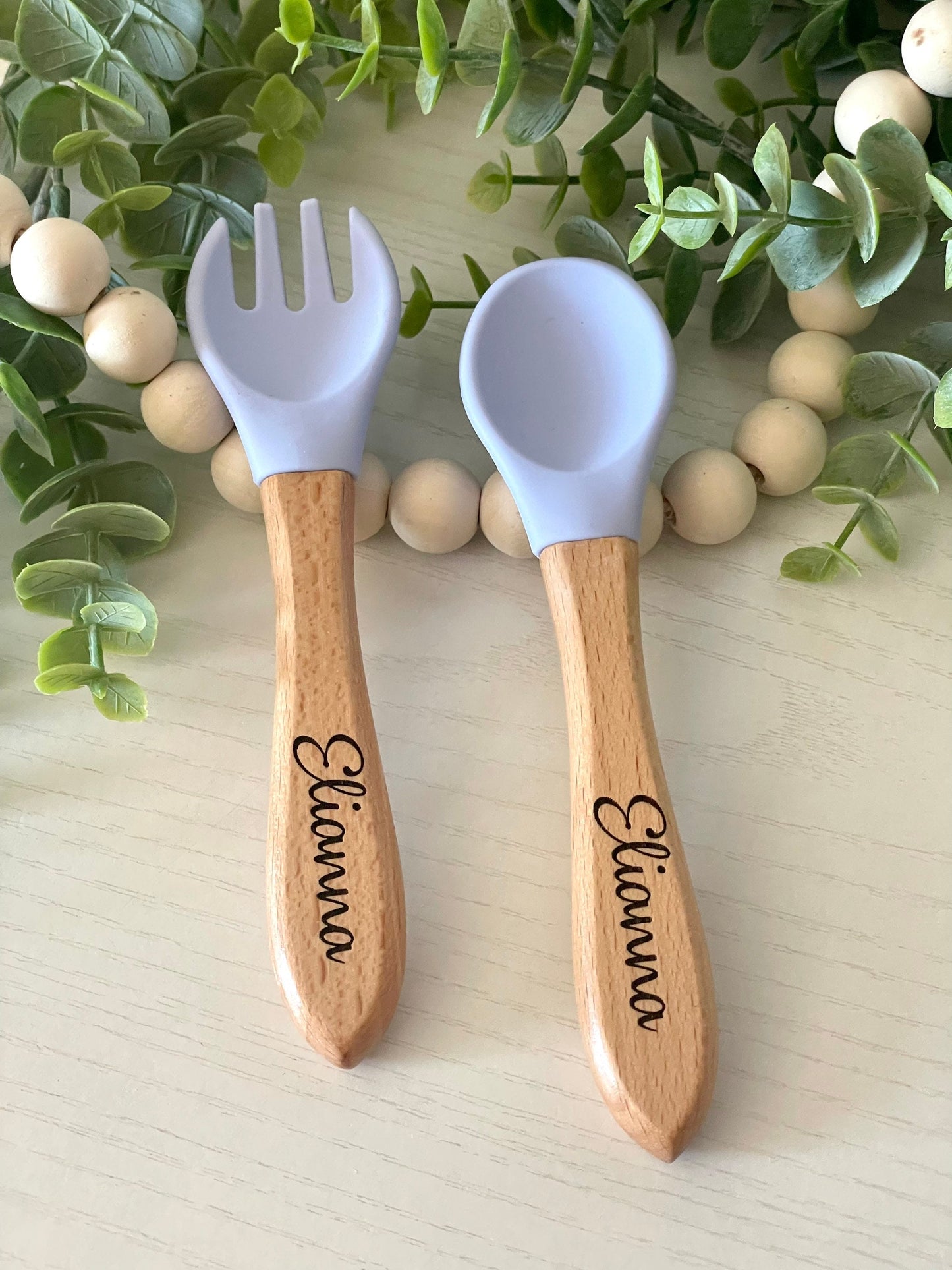 Name Engraved Baby Silicone Utensil Set