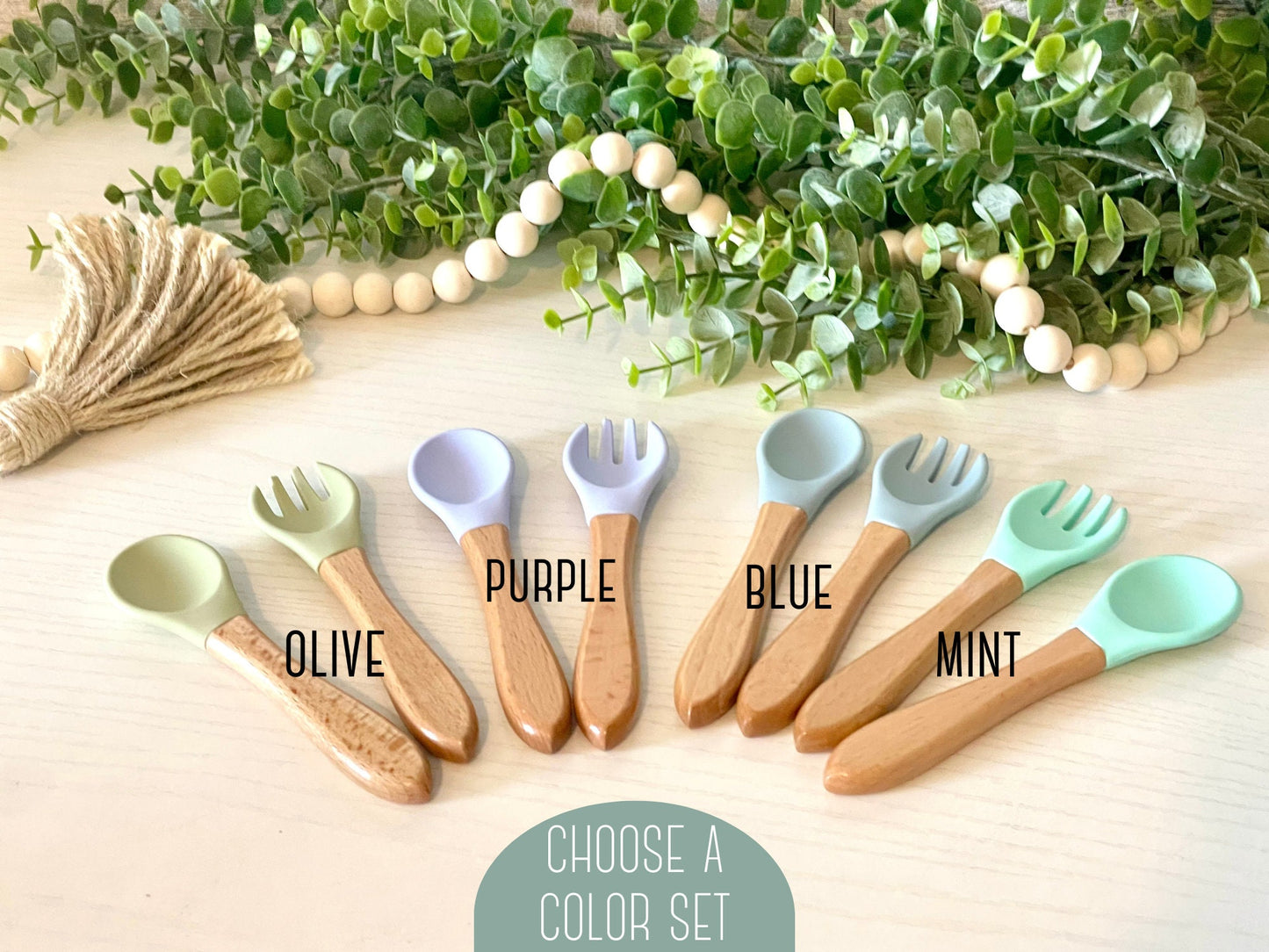 Name Engraved Baby Silicone Utensil Set