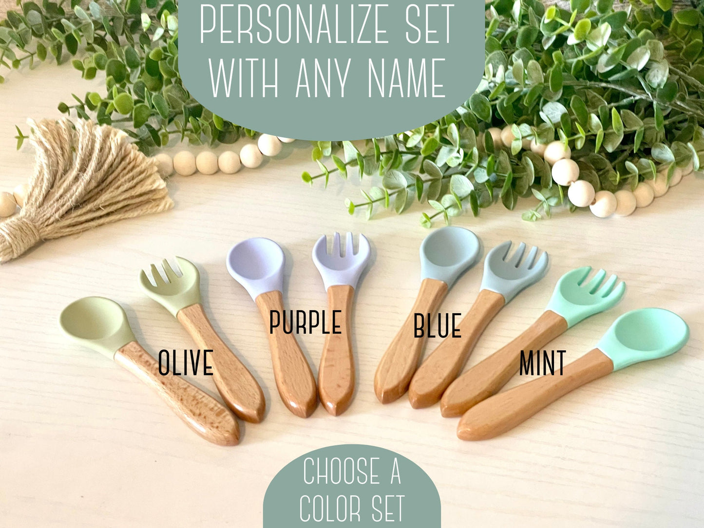 Name Engraved Baby Silicone Utensil Set