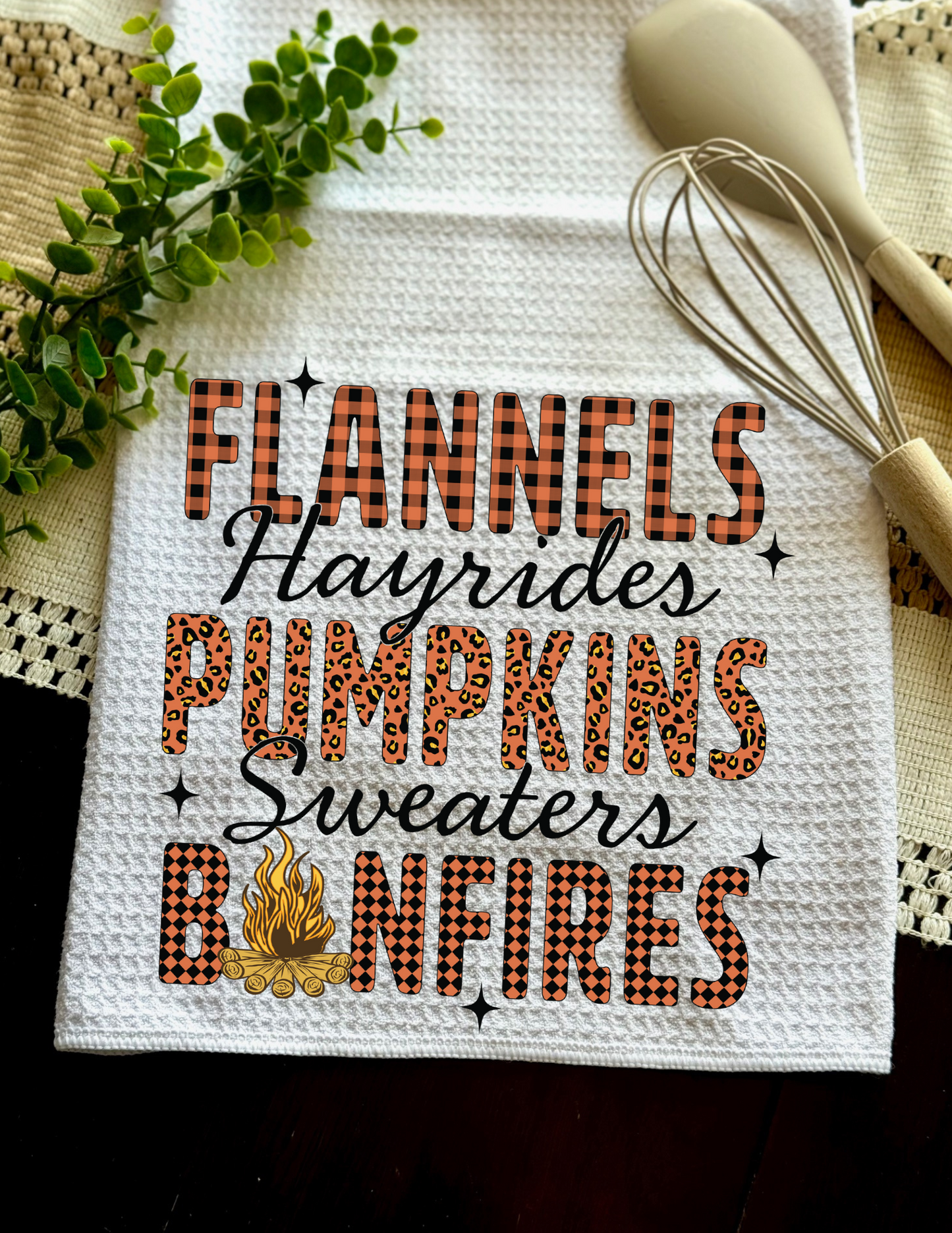 Retro -"Flannels, Pumpkin, Bonfires" Towel